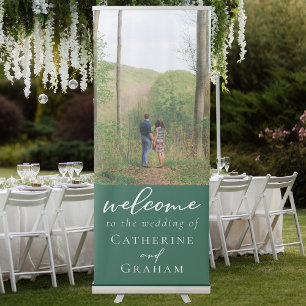 Emerald Green Couple Photo Wedding Welcome Retractable Banner