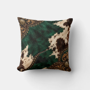 Emerald Green Cowhide Western Luxury Throw Pillow