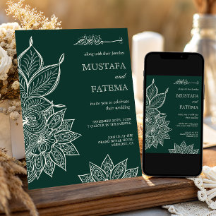 Emerald Green Cream Mehndi Henna Muslim Wedding Invitation