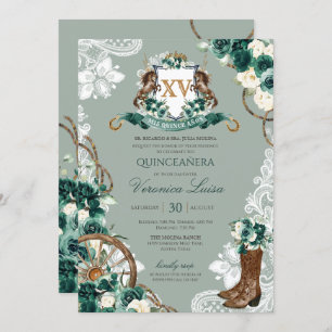 Emerald Green Crest Western Charro Quinceanera Invitation