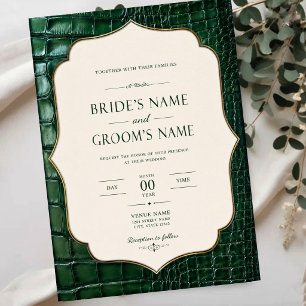 Emerald Green Crocodile Skin Luxury Gold Acrylic Invitations