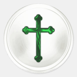 Emerald Green Cross on White Envelope Seal Sticker