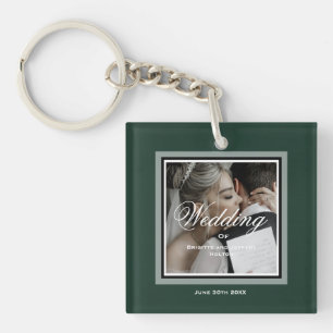 Emerald green customisable wedding photo keychain