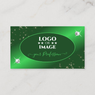 Emerald Green Cute Glitter Stars Diamonds Add Logo Business Card