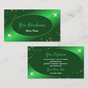 Emerald Green Cute Glitter Stars Diamonds Stylish Business Card