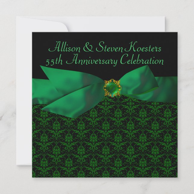 Emerald Green Damask 20th/55th Anniversary Party Invitation (Front)