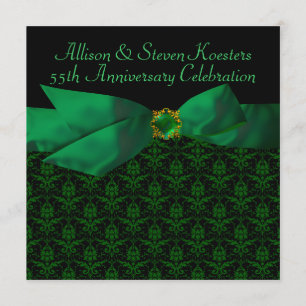 Emerald Green Damask 20th/55th Anniversary Party Invitation