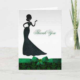 Emerald Green Damask Bridal Shower Thank You Card