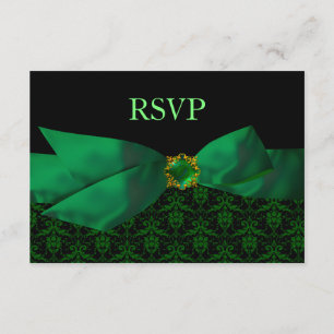 Emerald Green Damask Wedding RSVP Card