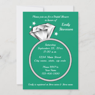 Emerald green Diamond ring Bridal Shower Invitatio Invitation