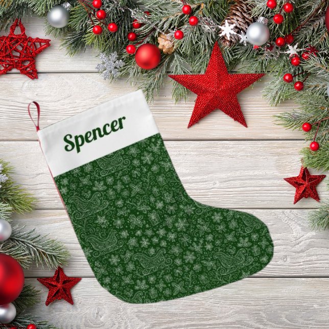 Emerald Green Doodle Christmas Sleigh Pattern Small Christmas Stocking (Creator Uploaded)
