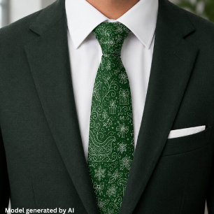 Emerald Green Doodle Christmas Sleigh Pattern Tie