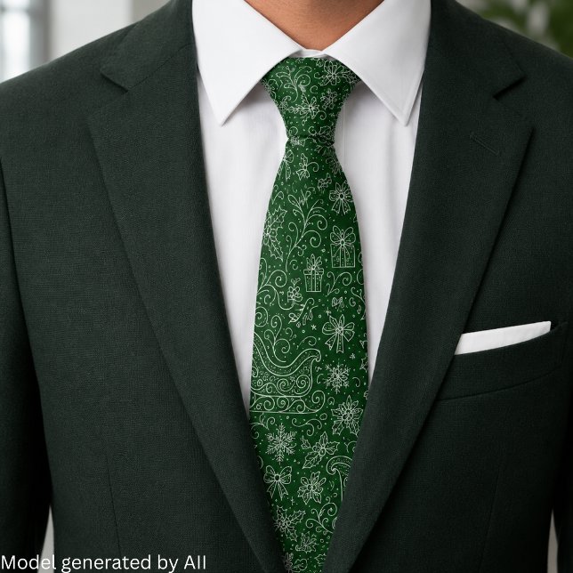 Emerald Green Doodle Christmas Sleigh Pattern Tie (Creator Uploaded)