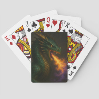 Emerald Green Dragon Breathing Fire Playing Cards
