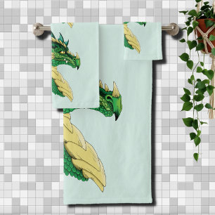 Emerald Green Dragon Portrait Head Fantasy Bath Towel Set
