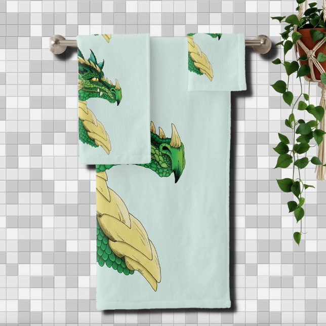 Emerald Green Dragon Portrait Head Fantasy Bath Towel Set (Creator Uploaded)