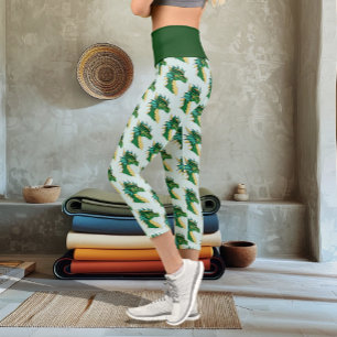 Emerald Green Dragon Portrait Head Fantasy Capri Leggings