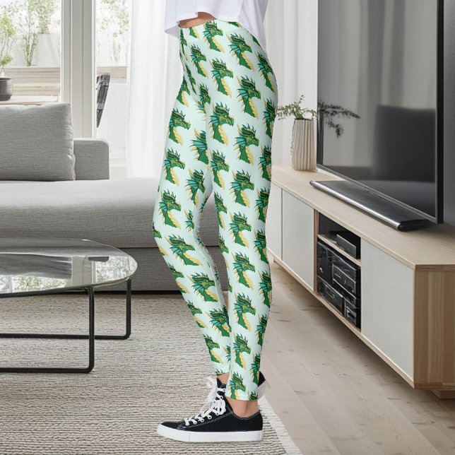 Emerald Green Dragon Portrait Head Fantasy Leggings (Creator Uploaded)
