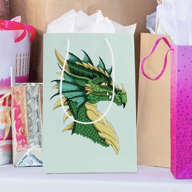 Emerald Green Dragon Portrait Head Fantasy Medium Gift Bag (Creator Uploaded)