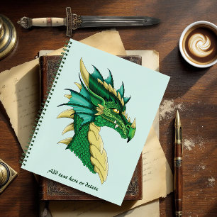Emerald Green Dragon Portrait Head Fantasy Notebook
