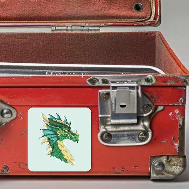 Emerald Green Dragon Portrait Head Fantasy Square Sticker (Creator Uploaded)