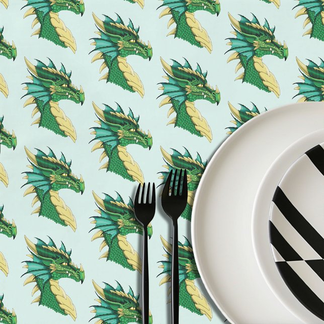 Emerald Green Dragon Portrait Head Fantasy Tablecloth (Creator Uploaded)