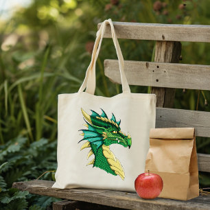 Emerald Green Dragon Portrait Head Fantasy Tote Bag