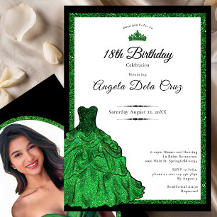 Emerald Green Dress and Tiara 18th Birthday Debut Invitation