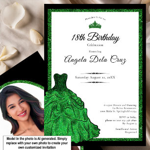 Emerald Green Dress and Tiara 18th Birthday Debut Invitation