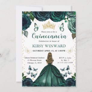 Emerald Green Dress Blonde Princess Quinceanera Invitation
