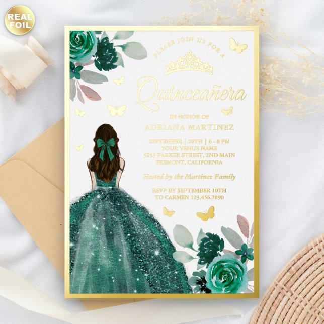 Emerald Green Dress Butterfly Quinceanera Gold (Creator Uploaded)