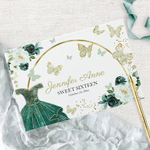 Emerald Green Dress Butterfly Sweet 16 Guest Book