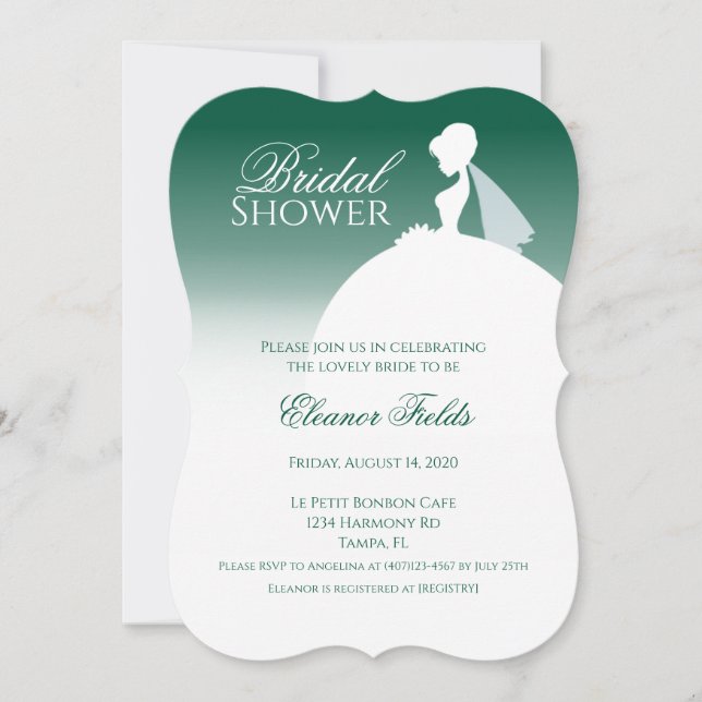 Emerald Green Dress Silhouette Bridal Shower Invitation (Front)