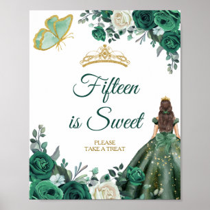 Emerald Green Dresses Quinceañera Fifteen is Sweet Poster