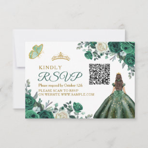 Emerald Green Dresses Quinceañera QR RSVP Card