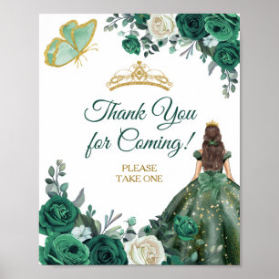 Emerald Green Dresses Quinceañera Thank You Poster