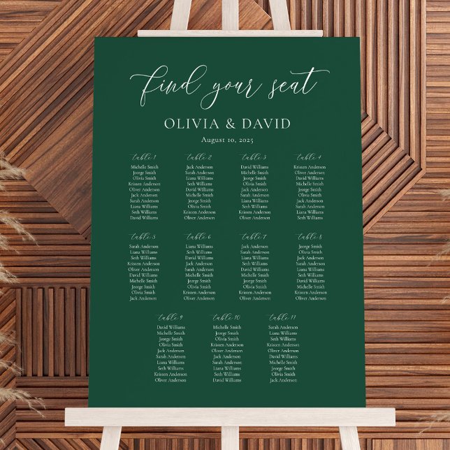 Emerald Green Elegant 11 table Seating Chart (Creator Uploaded)