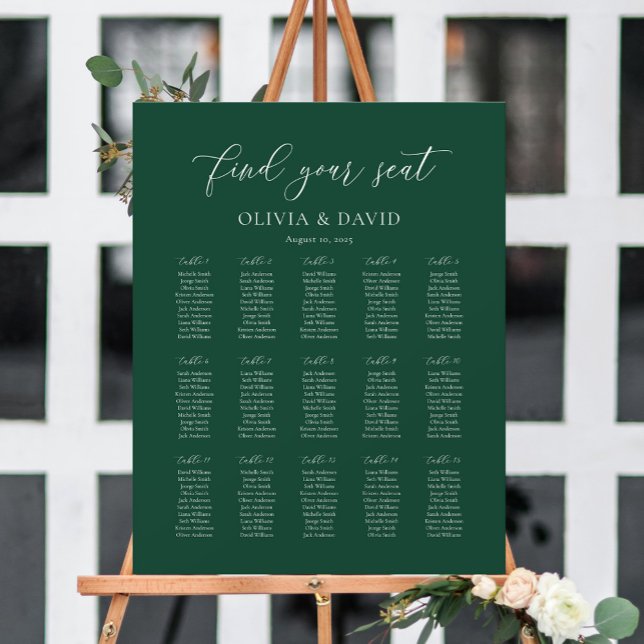 Emerald Green Elegant 15 table Seating Chart (Creator Uploaded)