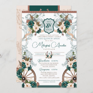 Emerald Green Elegant Charro Western Quinceanera Invitation