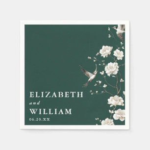 Emerald Green Elegant Chinoiserie Floral Wedding Napkin