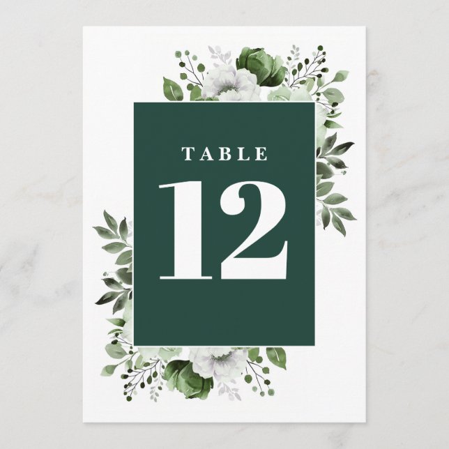 Emerald Green Elegant Country Floral Table Number (Front)