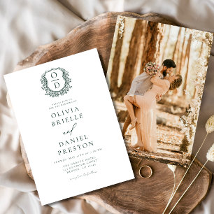 Emerald Green Elegant Crest Monogram Wedding  Invitation