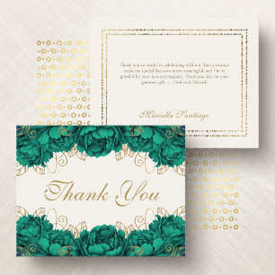 Emerald Green Elegant Floral Quinceanera Thank You Card