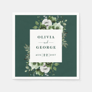 Emerald Green Elegant Floral Wedding Napkin