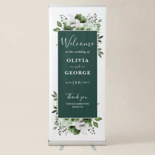 Emerald Green Elegant Floral Wedding Welcome Retractable Banner