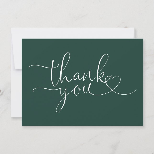 Emerald Green Elegant Heart Script Thank You Card (Front)