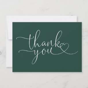 Emerald Green Elegant Heart Script Thank You Card