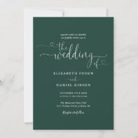 Emerald Green Elegant Hearts Calligraphy Wedding