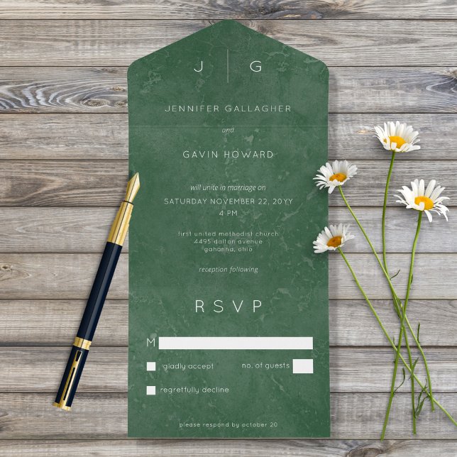 Emerald Green Elegant Minimal Modern No Dinner All In One Invitation (Creator Uploaded)