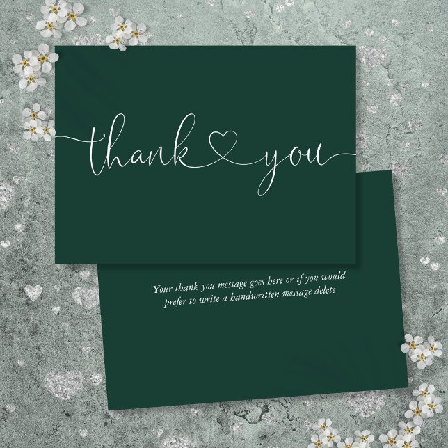 Emerald Green Elegant Minimalist Script Heart Thank You Card (Emerald Green Elegant Minimalist Script Heart Thank You Card)